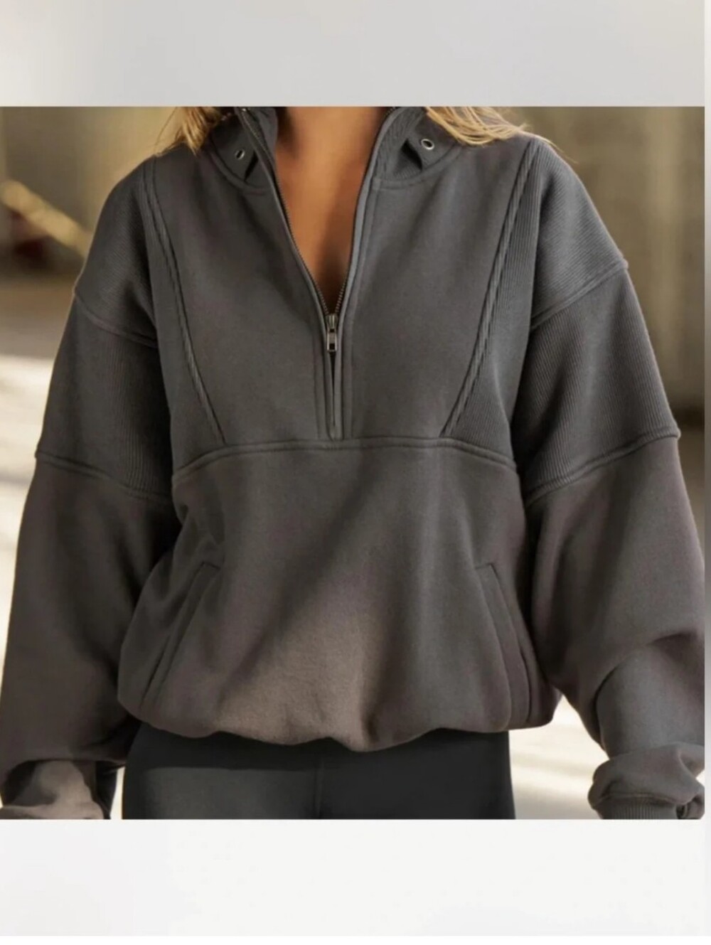 Joah Brown Retro Half Zip Charcoal Pullover - S/M - Picture 3 of 9